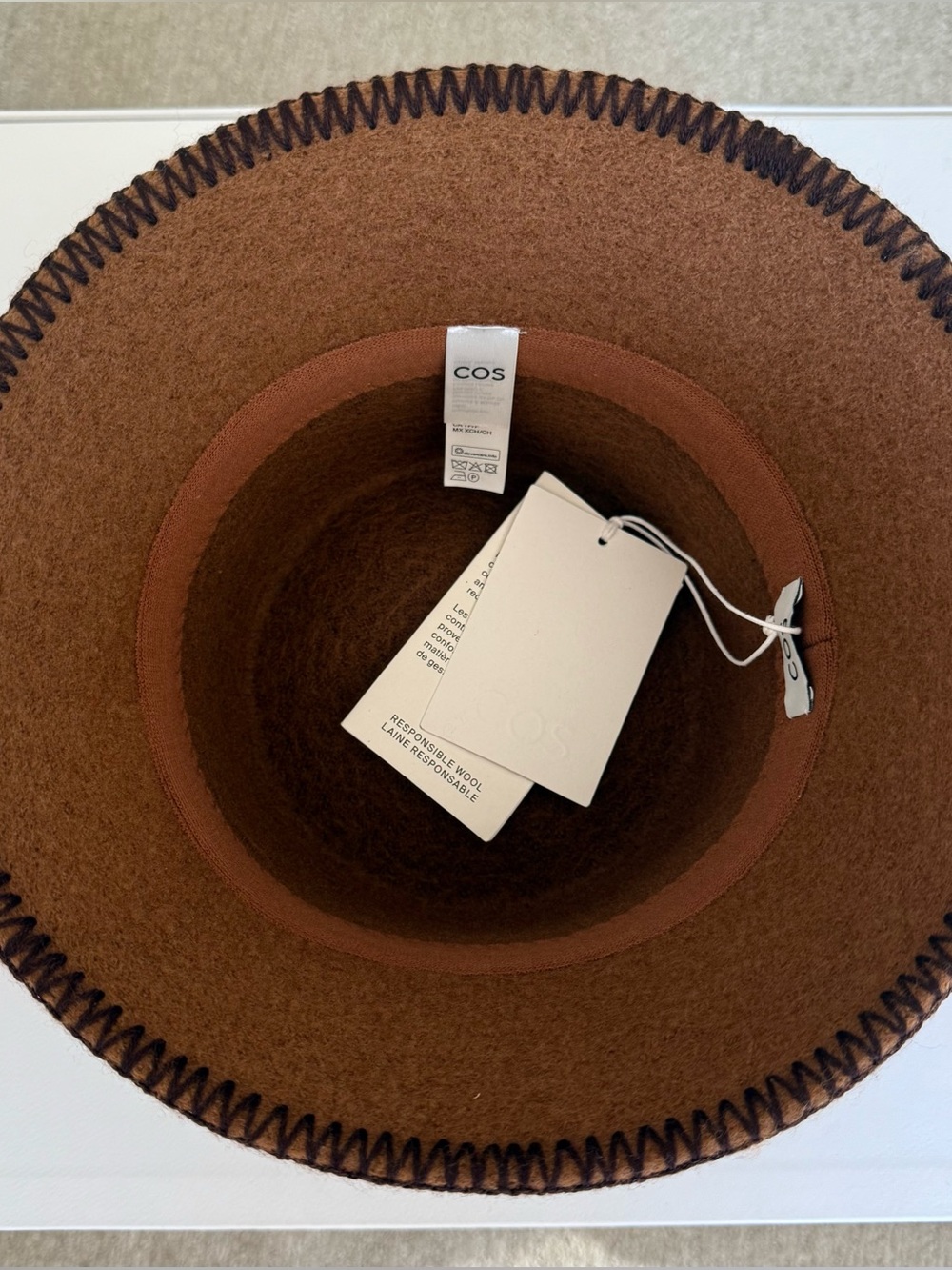 COS Brand New Brown Wool-Blend Bucket Hat with blanket-stitched edge. XS/S size. - Picture 4 of 14